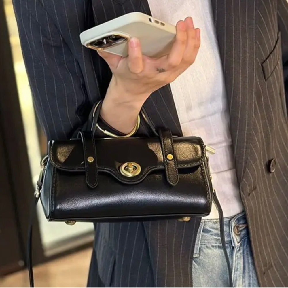 Genuine leather small crossbody handbag black
